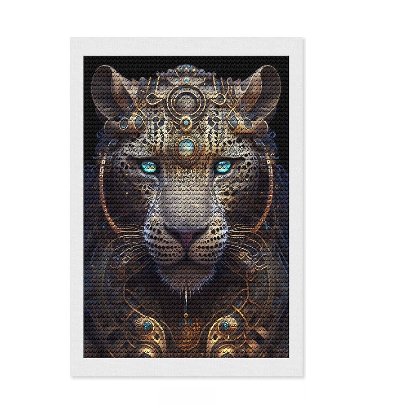 Junmoney Mystical God Leopard Diamond Painting Kit 8"x12", Mindful Craft Activity, Neat Printed Canvas, Modern Decor, Gift Idea, Adhesive Canvas