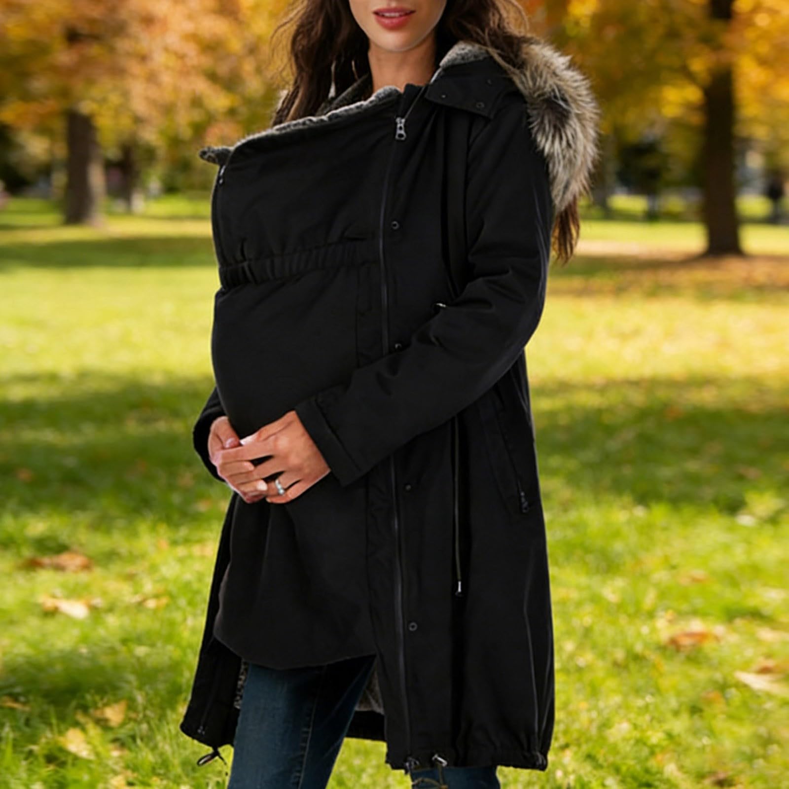 Neuer Umstandsmantel mit Kapuzenkragen für /Winter schicke schwangere Damenjacke mit langen Ärmeln weiches Strickmaterial vielseitig kombinierbar ideal als Übergangsmantel in der kalten Jahreszeit
