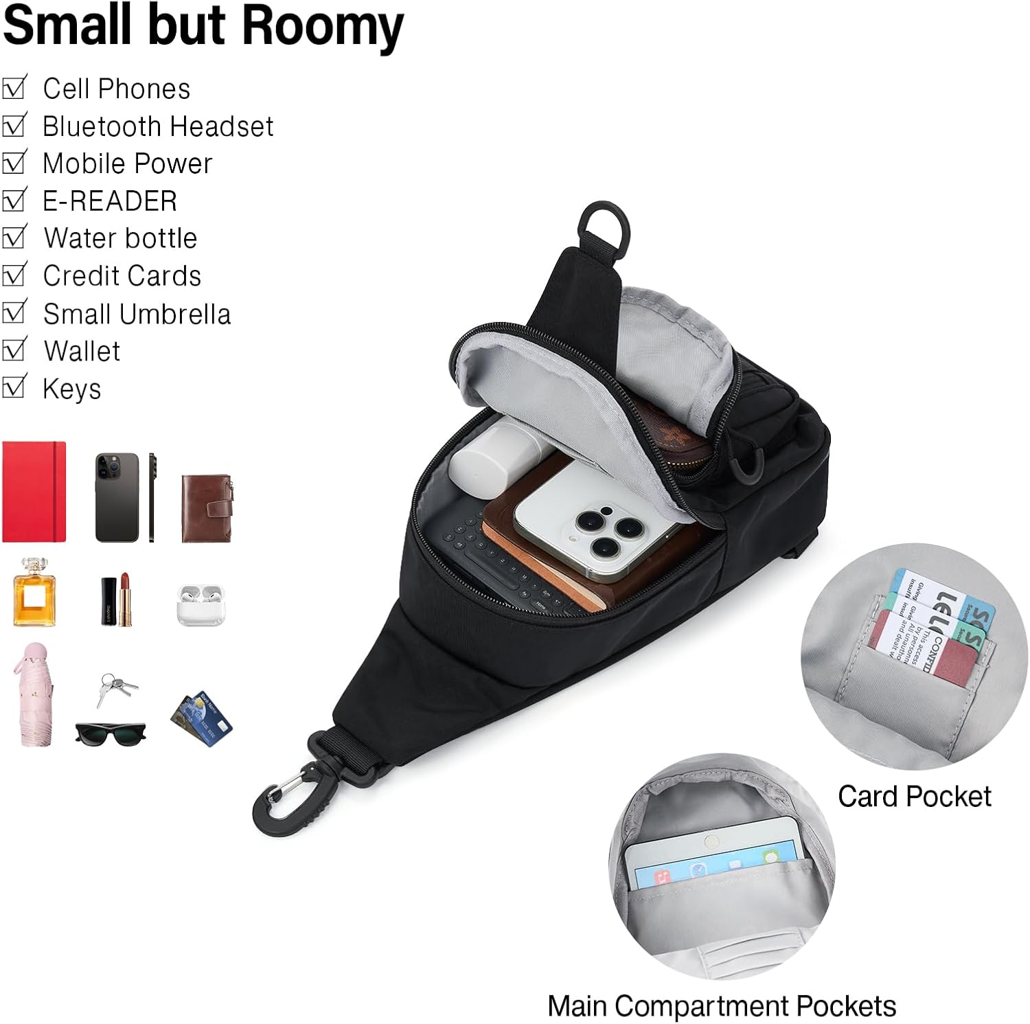 Hanke Crossbody Sling Bag for Women Men, Small & Large Casual Cross Body Sling Bags, Chest Bag for Outdoor Hiking Travel - Image 5