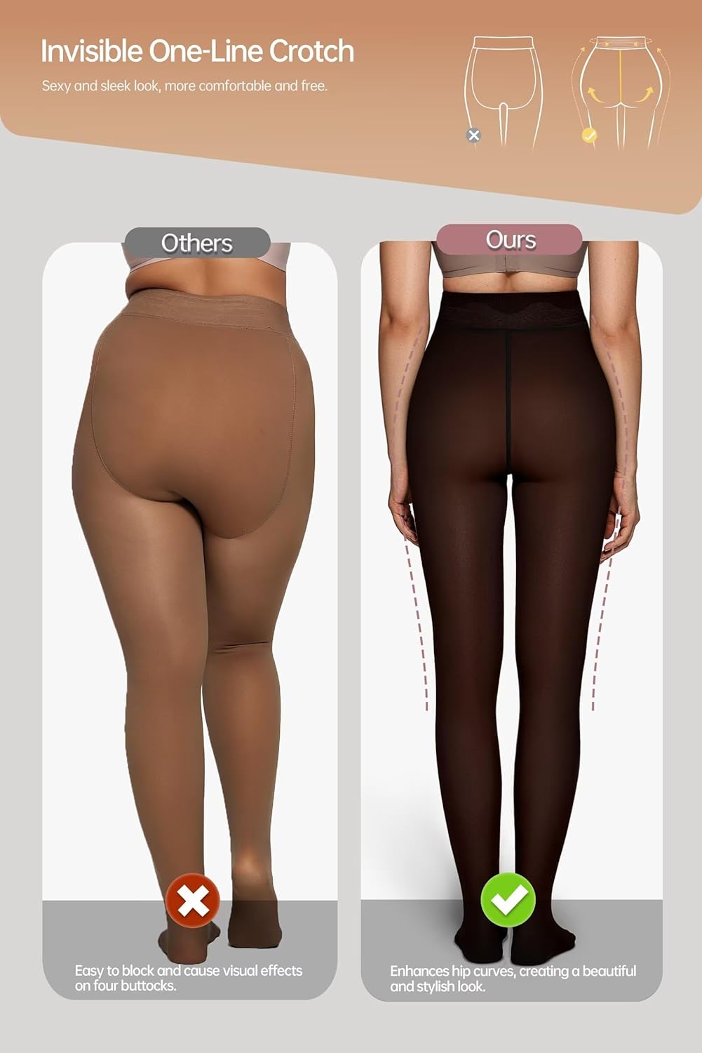 Vertvie Women's Fleece Lined Tights Sheer Fake Translucent One Seam Warm Pantyhose Thick High Waisted Thermal Leggings Winter - Image 3