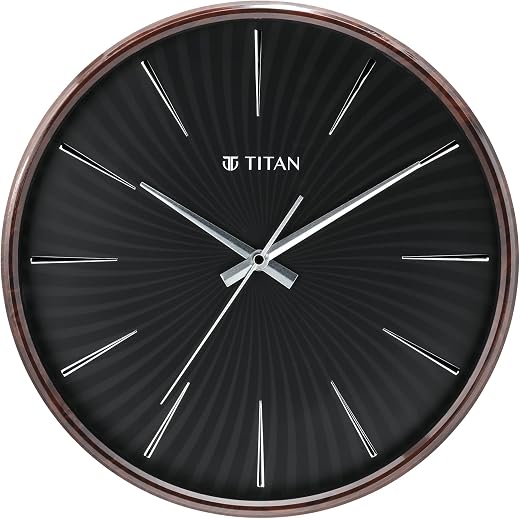 Titan Contemporary Wall Clock with Black Radial Dial and Brown Case, Silent Sweep, Model W0013PA01 | 32.5 cm x 32.5 cm x ...