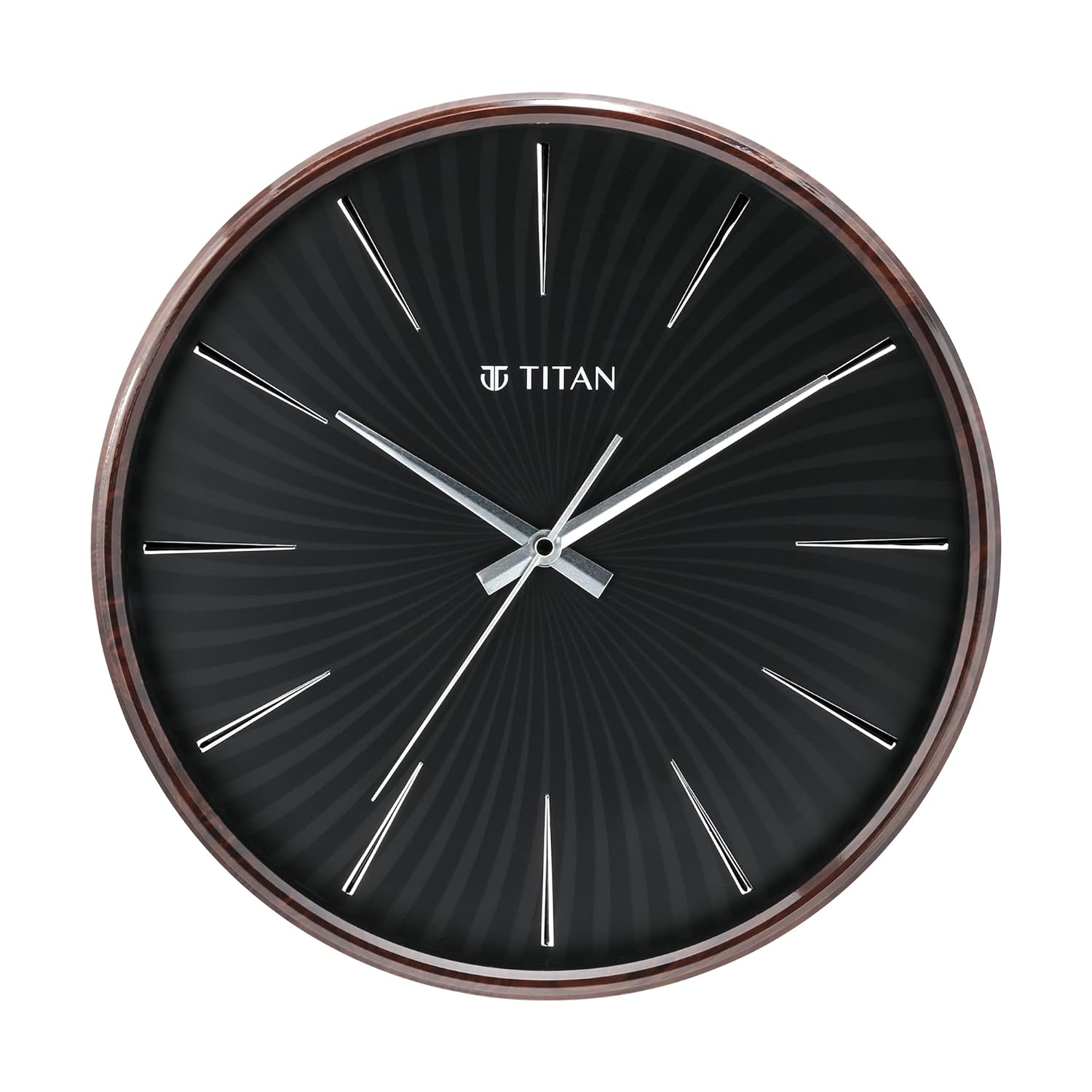Titan Contemporary Wall Clock with Black Radial Dial and Brown Case, Silent Sweep, Model W0013PA01 | 32.5 cm x 32.5 cm x ...