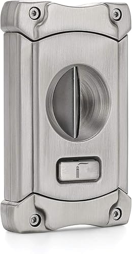 Miniatura 2 de Cortador de puros, cortador de cigarros de acero inoxidable con perforador de puros integrado, atractiva caja de regalo (plateado)