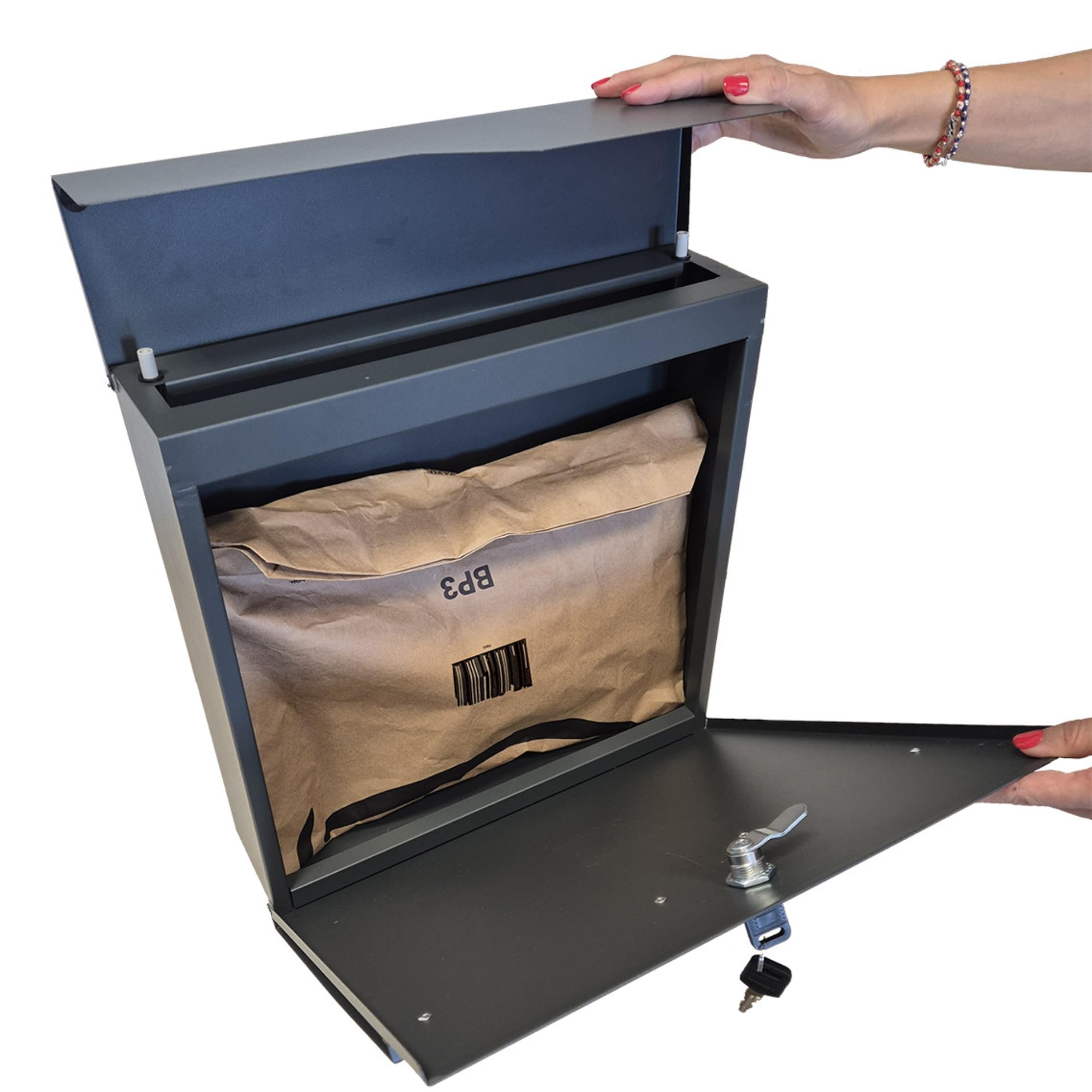 ALUBOX NETTUNO Buzón Exterior Moderno Con Compartimento XL PARA PAQUETES DE DIMENSIONES PEQUEÑAS Y MEDIAS 37x37x11 CM Buzón de Correo Con Portanombre Para Regalar (HERRUMBRE)