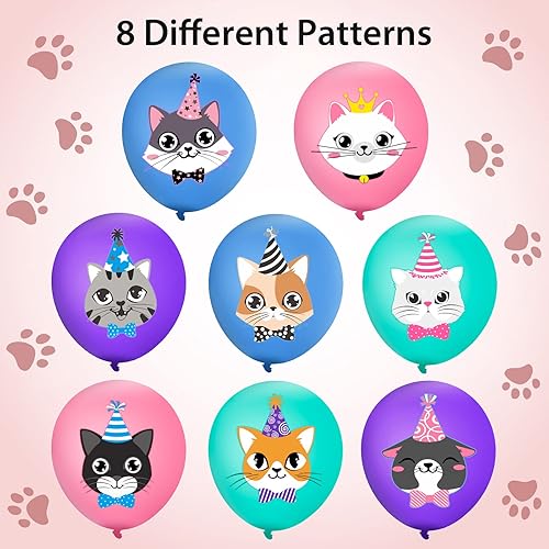 Miniatura 2 de 40 globos de látex para fiesta de cumpleaños de gatos, lindos globos con estampado de gatitos de dibujos animados, decoraciones de fiesta de gato,