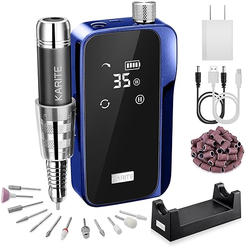 Miniatura 2 de KARITE Taladro de uñas recargable con tiempo de trabajo de 24 horas y máquina profesional de 35000 RMP lima de uñas eléctrica portátil con motor sin