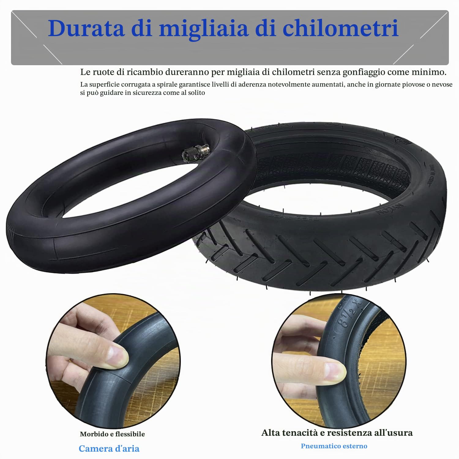 OUXI Confezione da 4Pneumatici Interni per Scooter Xiaomi M365,8 1/2x2 Gomma Butilica Resistenza al Calore e Tubo Interno Spessa per Scooter Elettrico Xiaomi M365 Pneumatici Gonfiabili da 8,5 Pollici