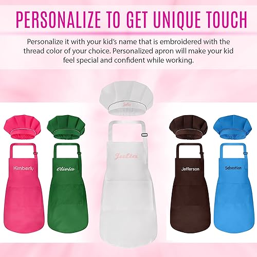 Miniatura 56 de Juego de delantal personalizado y sombrero de chef, bonito disfraz de chef para niños, delantales con bolsillos para cocinar, pintar, fiestas Negro