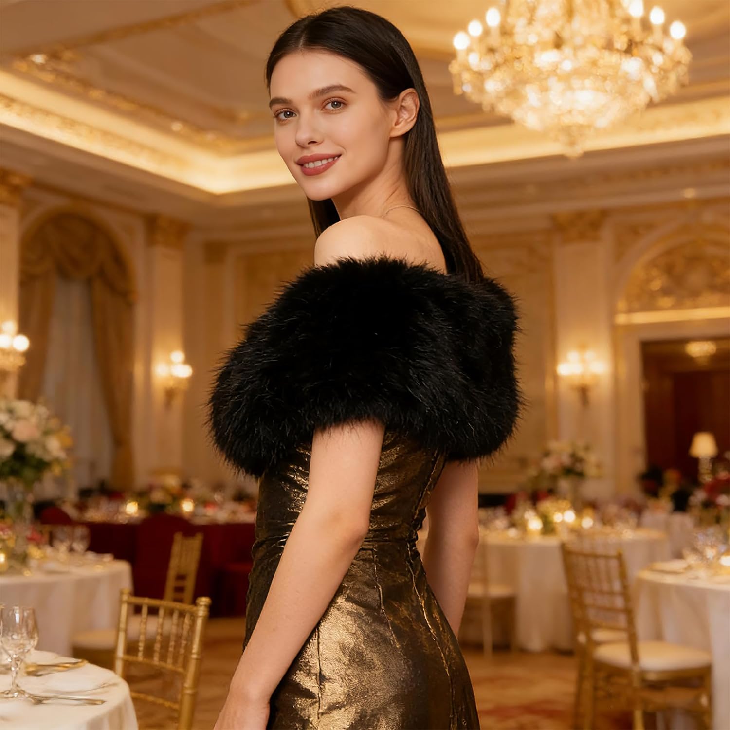 XEPST Faux Fur Shawl for Women, Women's Faux Fur Collar Scarf Wrap Winter Neck Warmer Fluffy Scarf - Image 6