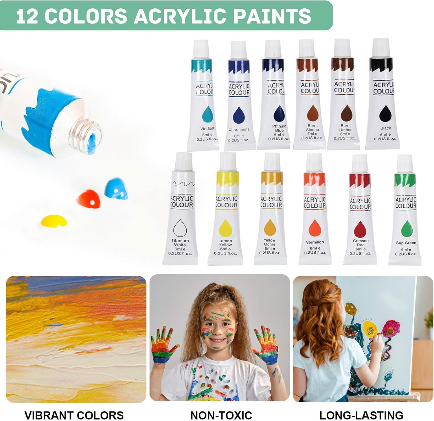 TAVOLOZZA 26 Pcs Acrylic Painting Supplies Kit, 17" Beech Wood Table Easel, 12 Non Toxic Washable Paints, 8 x 10 Stretched Canvas, 5 x 7 Canvas, 8 Brushes, 2 Palette Knife, 1 Palette