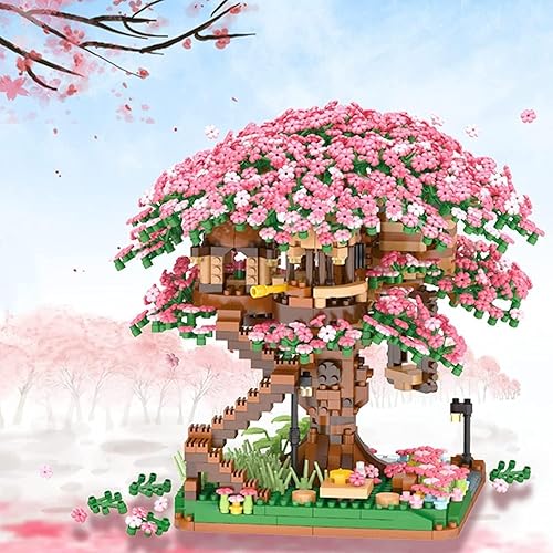 Miniatura 2 de Street View - Juego de 2138 piezas de ladrillos de árbol bonsái de flor de cerezo, 2138 piezas DIY Sakura Tree House Building Block Assembly Mini