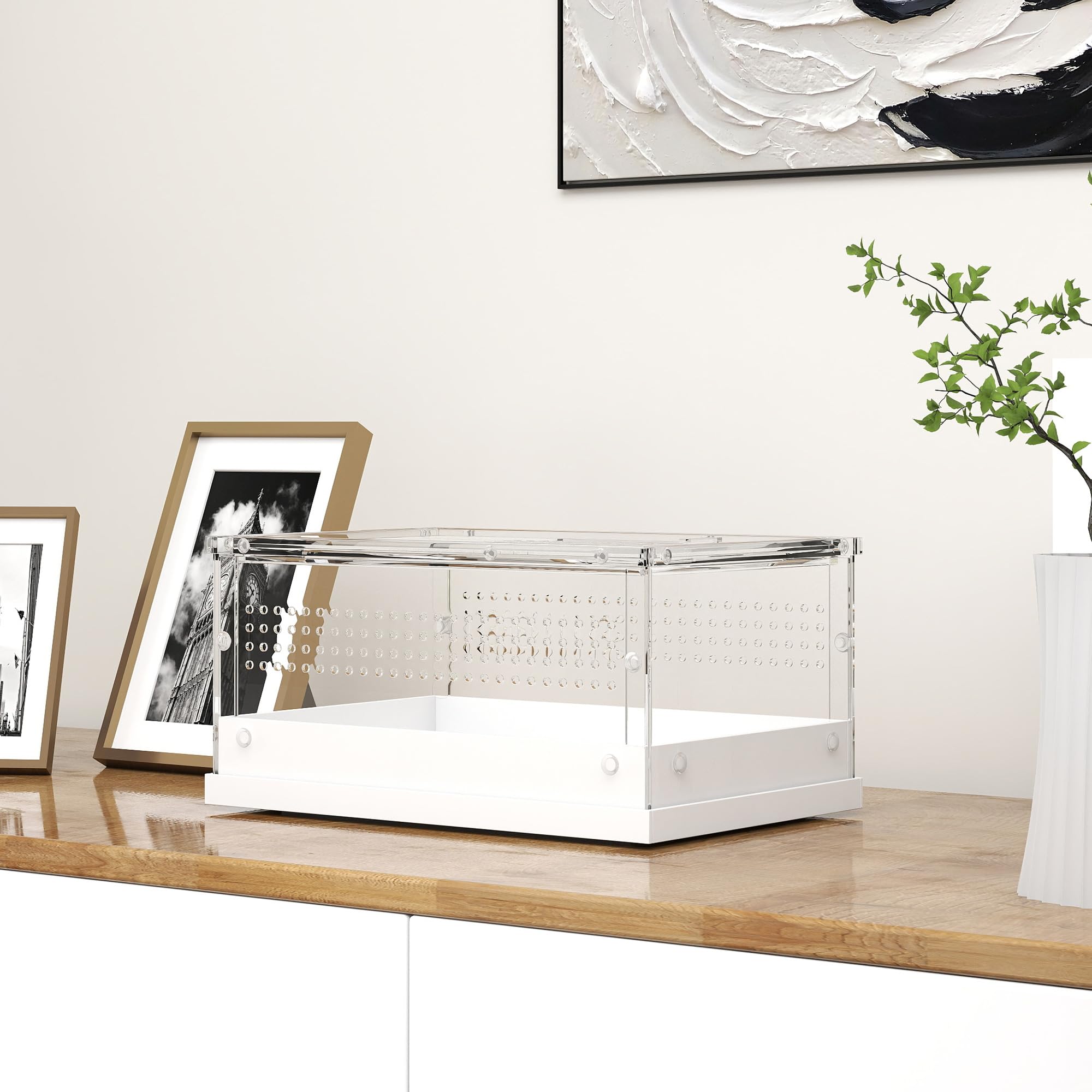 PawHut Terrario para reptiles, vivero de 30 x 20 x 15 cm con puerta corrediza superior, caja de cría de tanque de reptiles acrílico de 360° con rejillas de ventilación, para serpientes, ranas, arañas