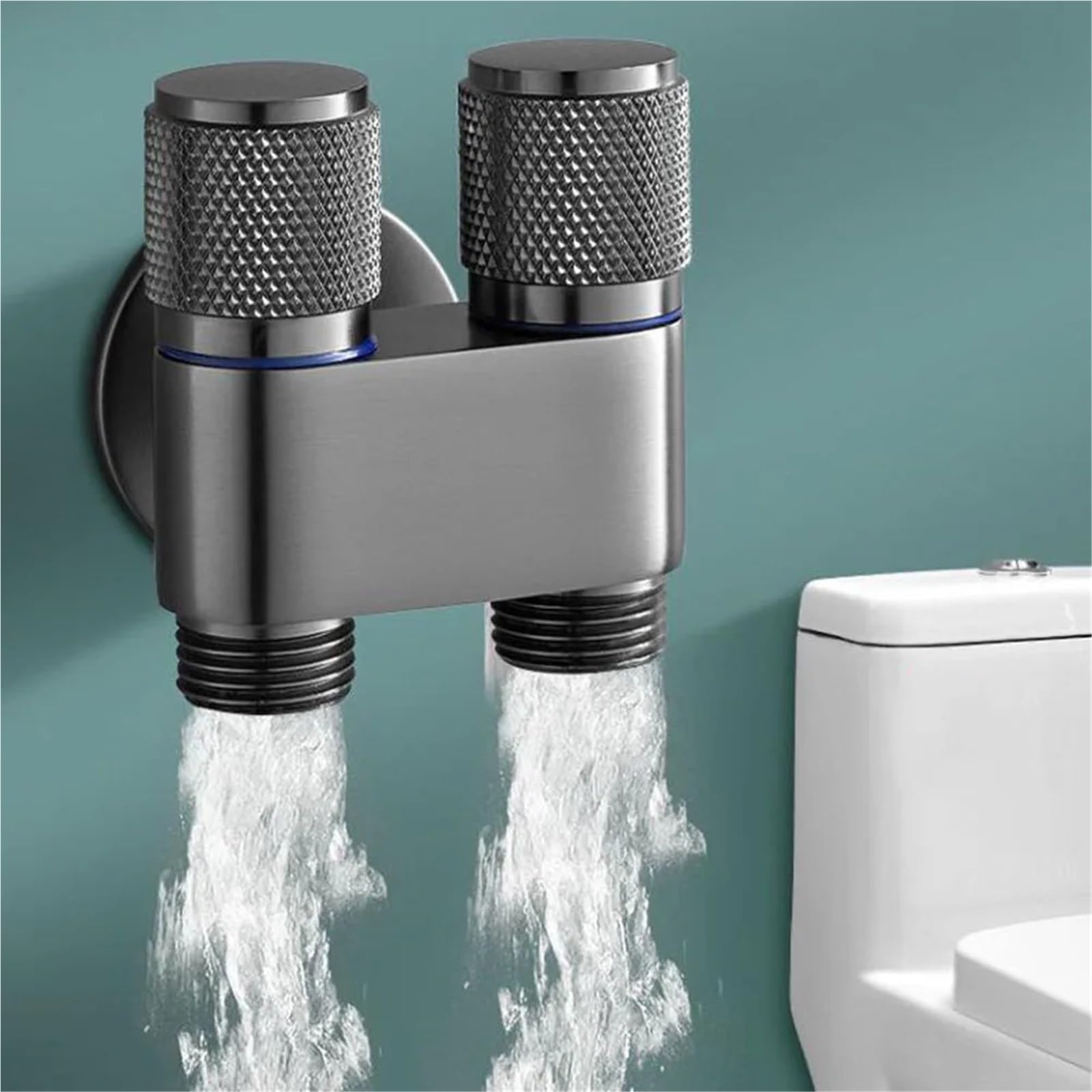 Grifo de Lavadora con Doble Control, válvula Triangular para Inodoro, Fregadero de Cocina, Lavabo de baño, G1/2, 1 Entrada y 2 Salidas (Negro)