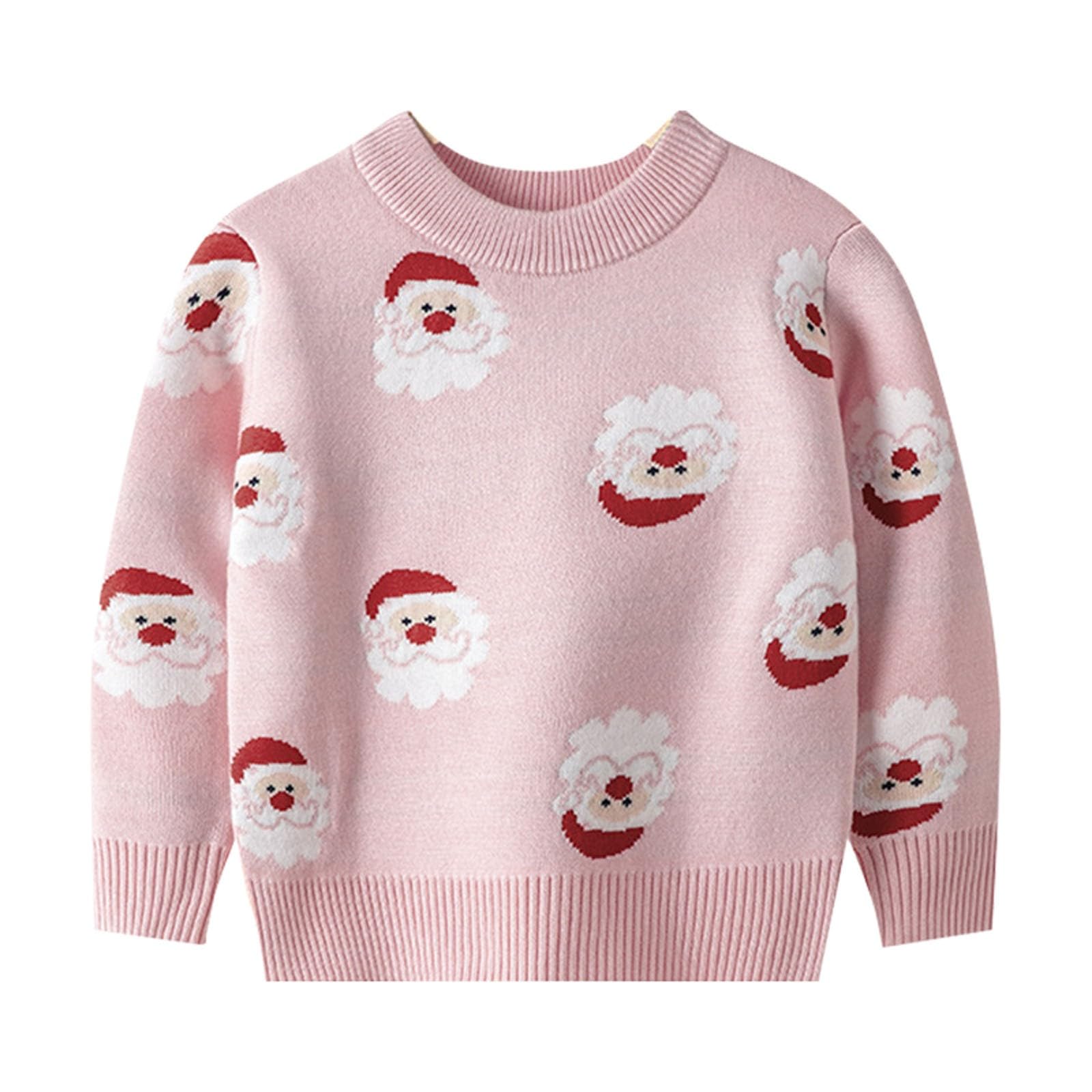 RNTOP Kids Baby Girls Boys Christmas Sweater Toddler Long Sleeve Crewneck Pullover Knitted Santa Fall (Pink, 6-7 Years)