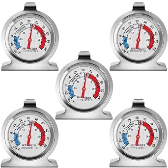 Refrigerator Thermometer, Large Dial Freezer Thermometer,Classic Series Temperature Thermometer for Refrigerator Freezer Fridge Cooler 5Pack