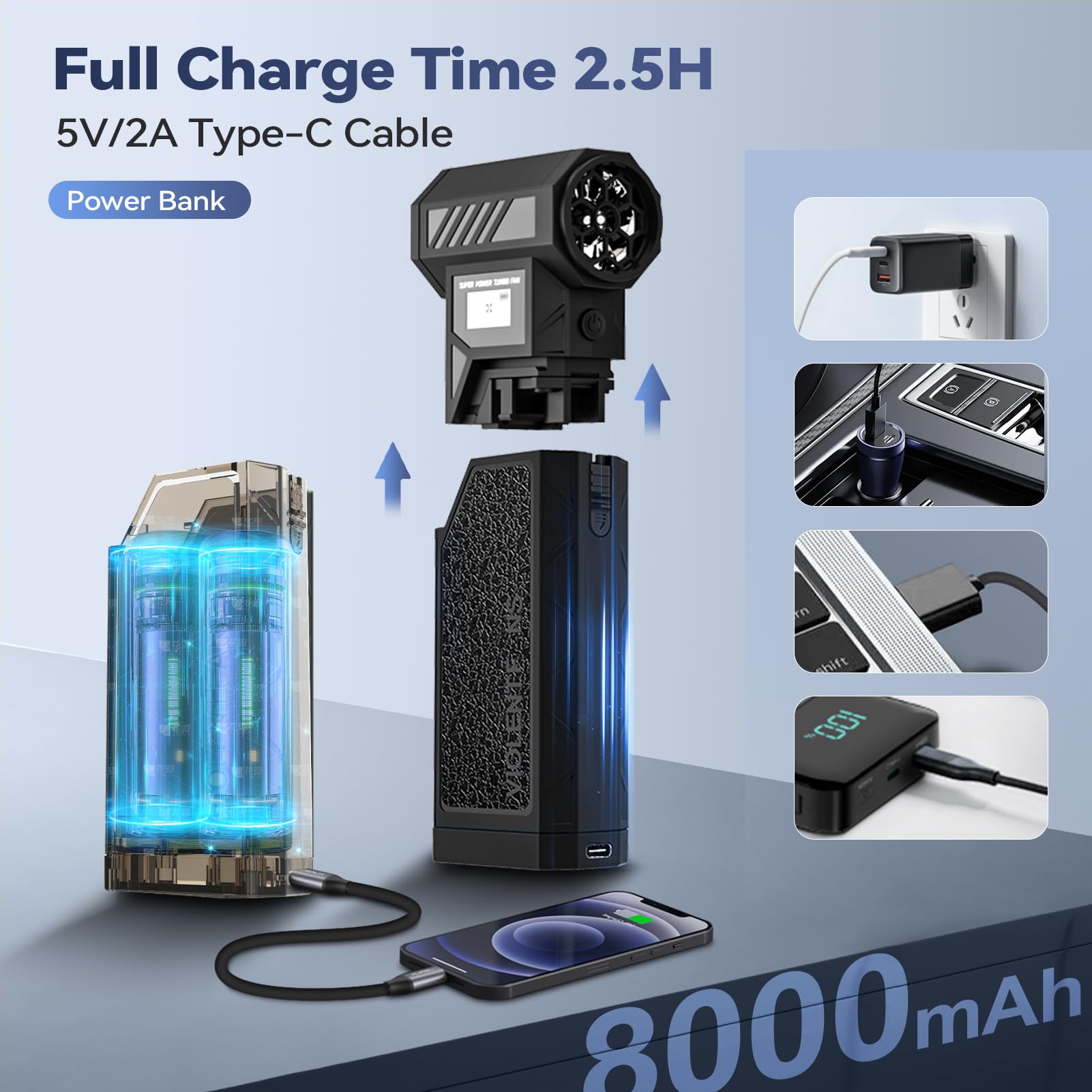 Souffleur Et Aspirateur 2 En 1 Sans Fil SEANCHEER - 180000 Tr/min, Batterie 8000mAh, Lampe LED, Pour PC, Voiture, Maison - 4