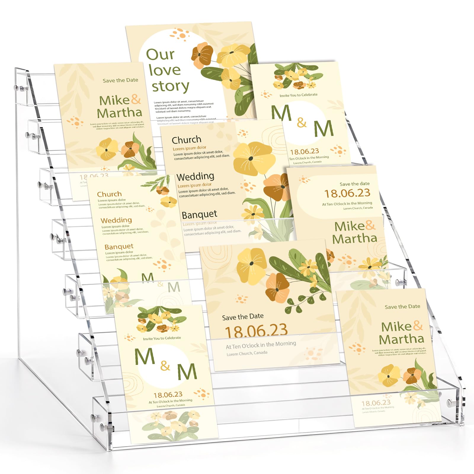 Greeting Card Display Stand 7 Tier Acrylic Greeting Card Rack Clear Postercard Holder Tiered Display Stand Brochure Holder Stand Magazine Organizer Rack Sticker Organizer for 5x7 4x6 Cards Menus Photo