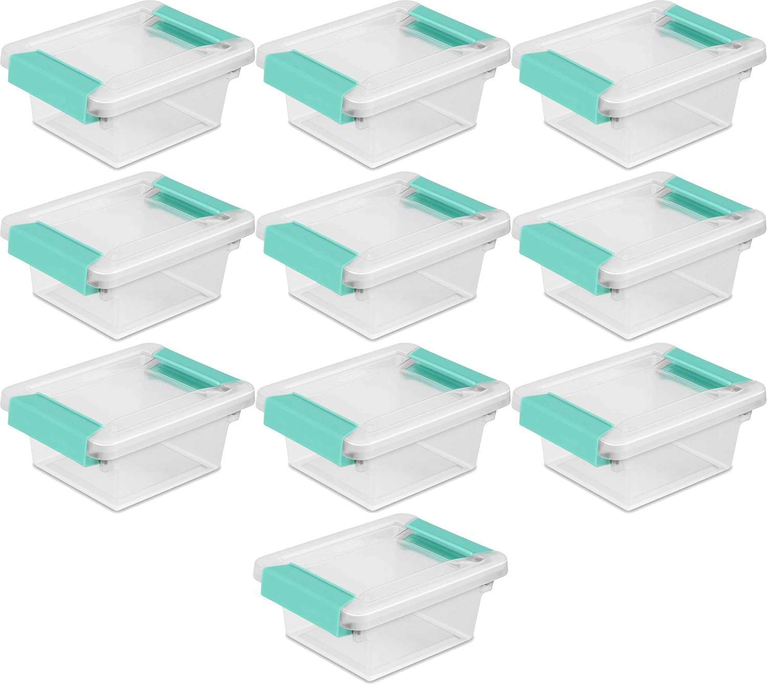 STERILITE 19698606 Mini Clip Box, Clear with Blue Aquarium Latches, 10