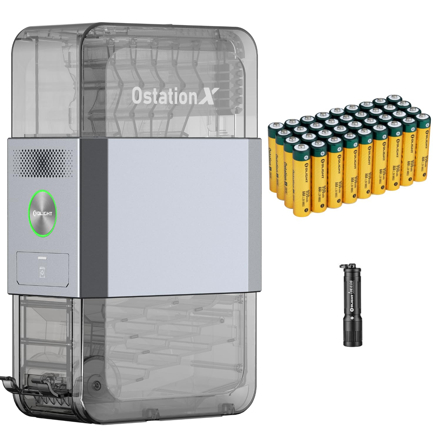 OLIGHT Ostation X Battery Charger 3-in-1 Design with Rechargeable AAA NiMH Batteries 36 Count Bundle i3E EOS PMMA TIR Lens AAA EDC Flashlight