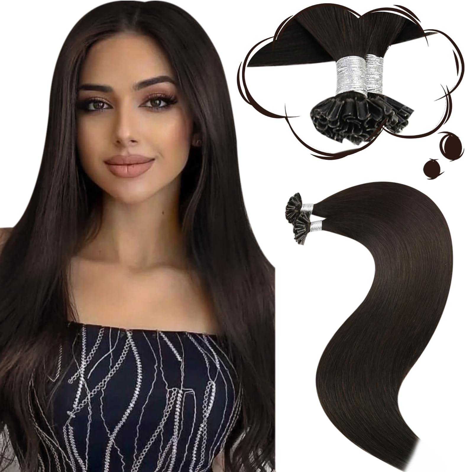 Moresoo Hair Extensions Dark Brown Utip Hair Extensions Human Hair 20 Inch Keratin U Tip Hair Extensions Remy Human Hair 20 Inch 50 Grams 50s