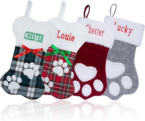 Paquete de 2 medias de Navidad personalizadas para perros y gatos, calcetines de Navidad personalizados con nombre bordado para mascotas, gatos,