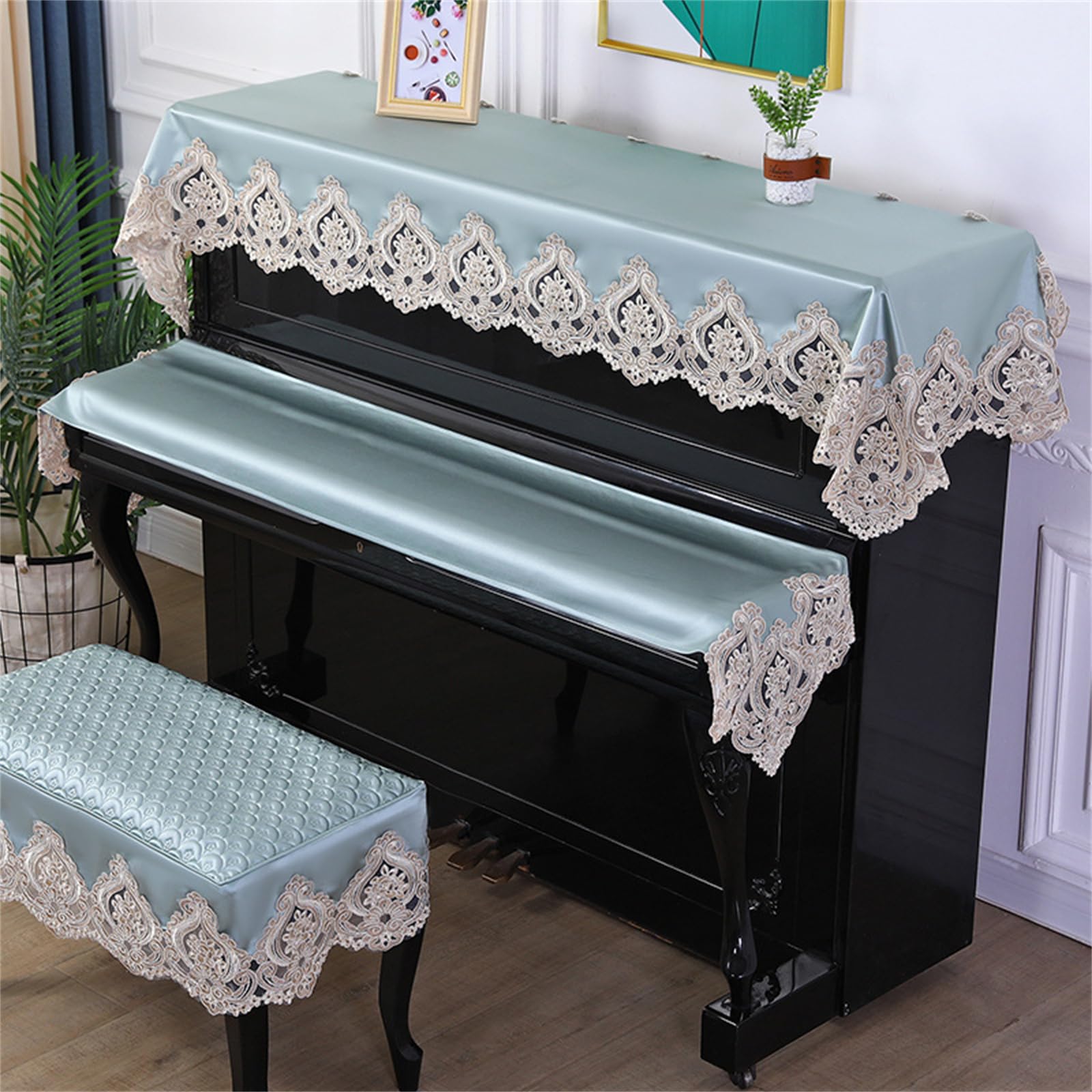 Three Piece Set Piano Cover Cloth With Stool Universal Upright Protective Lace Border Half Draped Dust For Dustproof/b/single Stoo (d Single Stool)