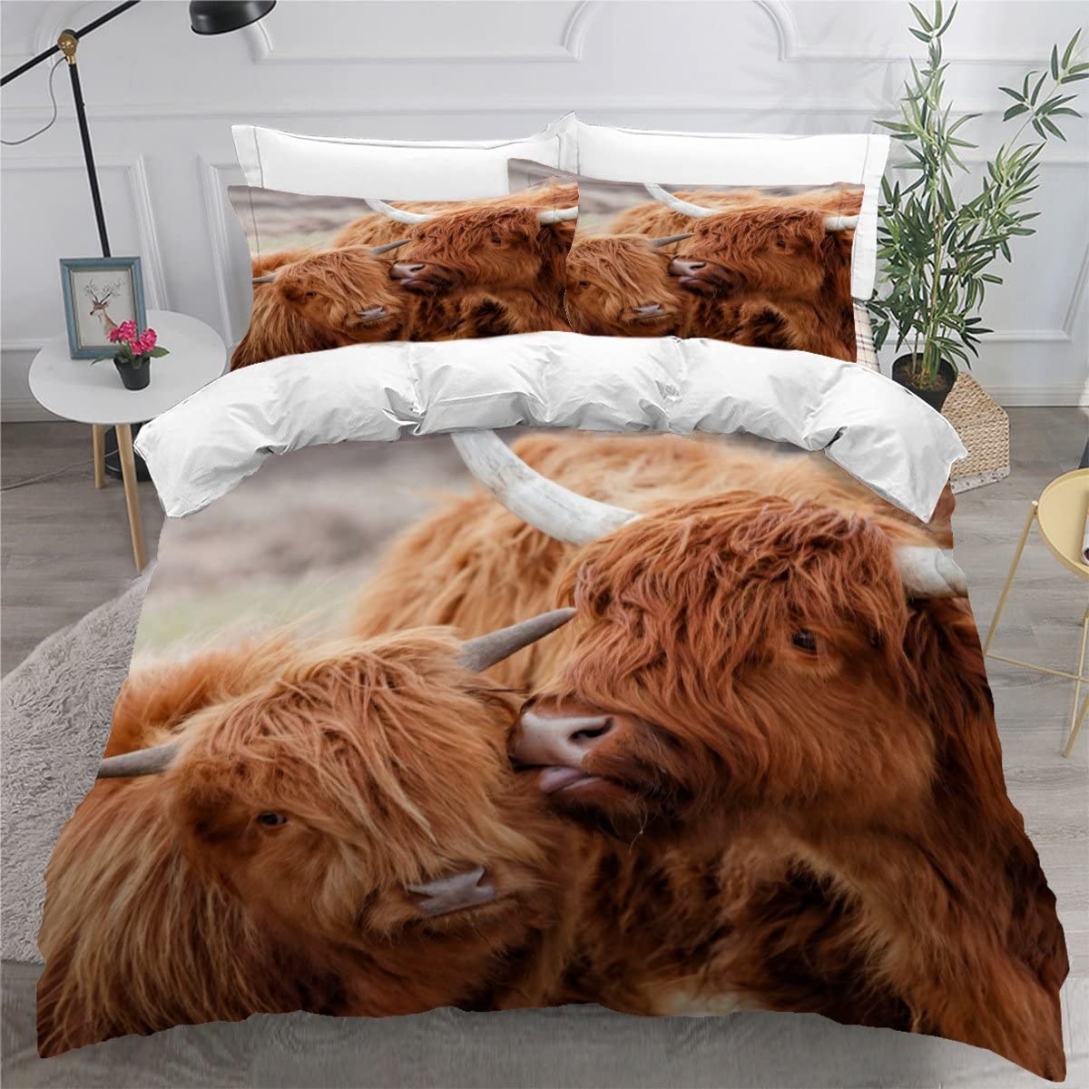 Luoru Boys Color15 King Duvet Cover Highland Cattle 220X230 Cm 3D Printed Animal Cow Bedding Set With Zipper Closure Ultra Soft Microfiber Kids Girls Teens Comforter Quilt Cover With 2 Pillowcase 50X75