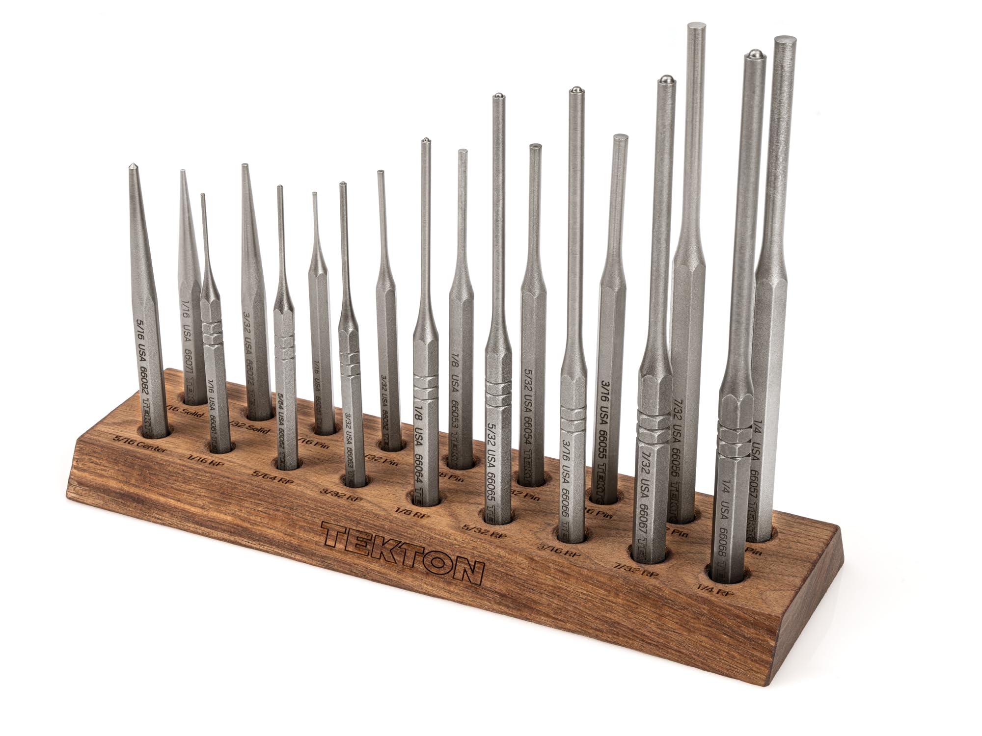 TEKTON Punch Set with Walnut Block (18-Piece) | 66564 | Made in USA