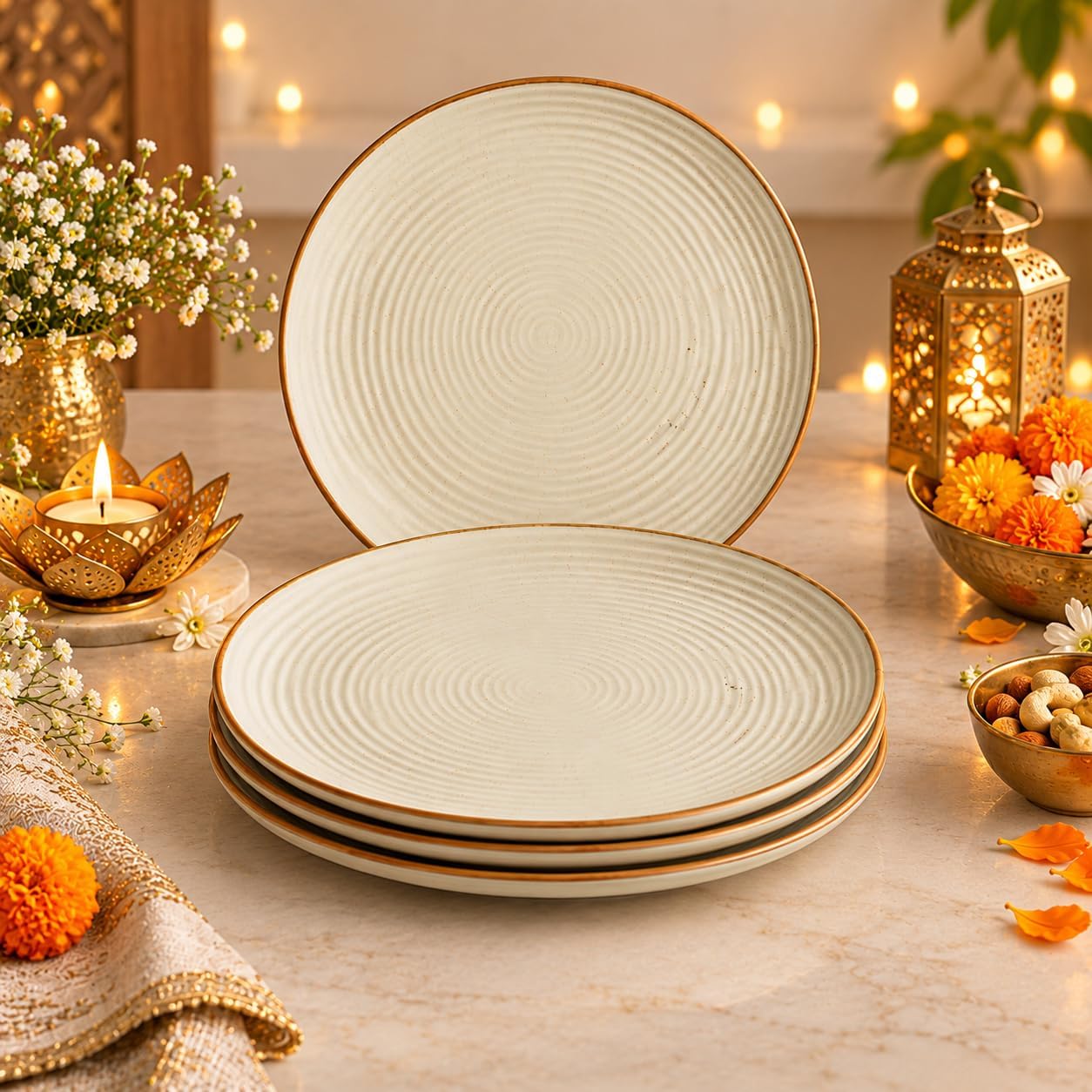 miah decor Ceramic Dinner Plates Set of 4 - Handmade Stoneware, Off White