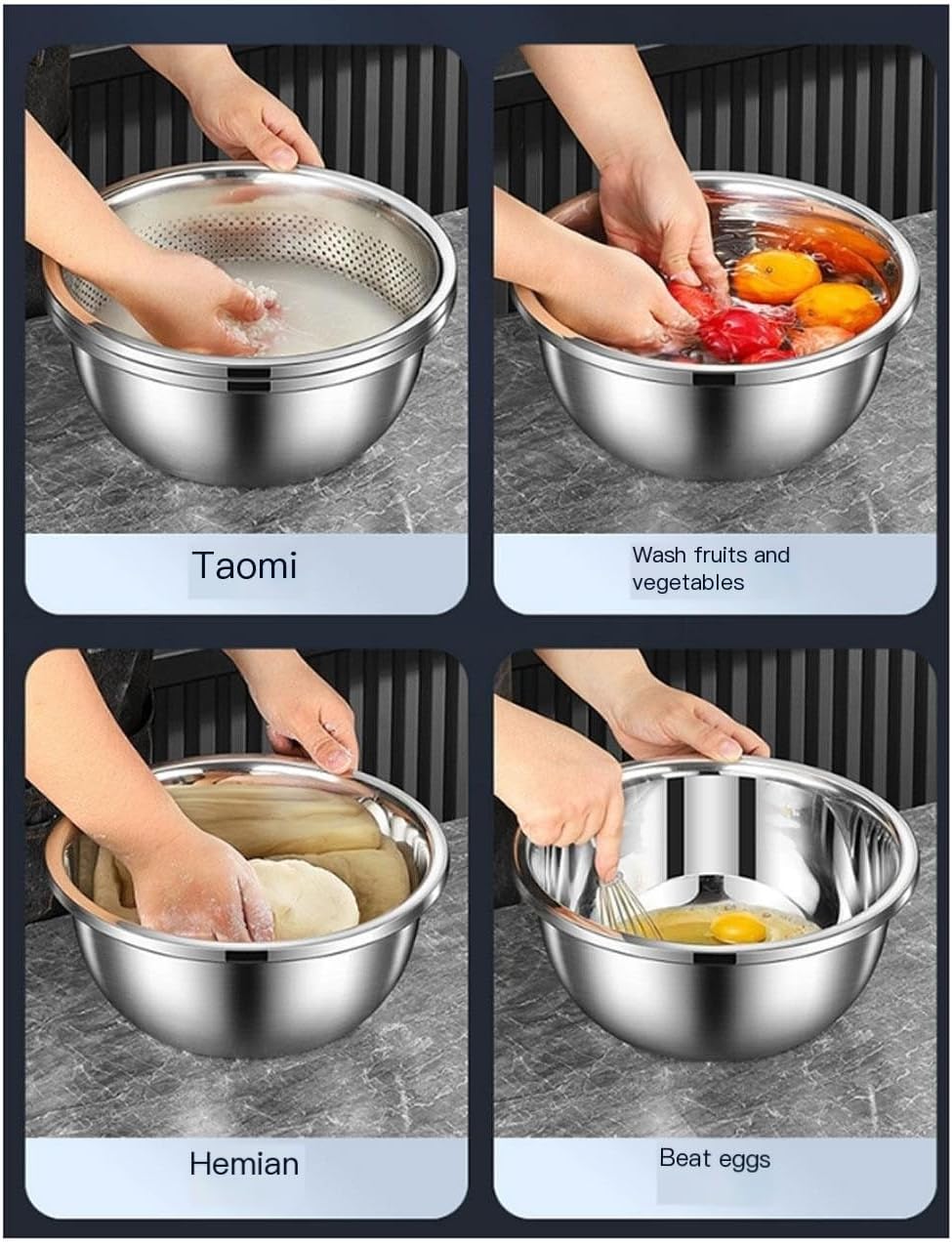 Mixing Bowls Salad Bowls Pots and Pans Cooking Baking Metal Nesting Storage Bowls 5 Piece Set Soup Bowls 304 Stainless Steel Barbecue Serving Trays，