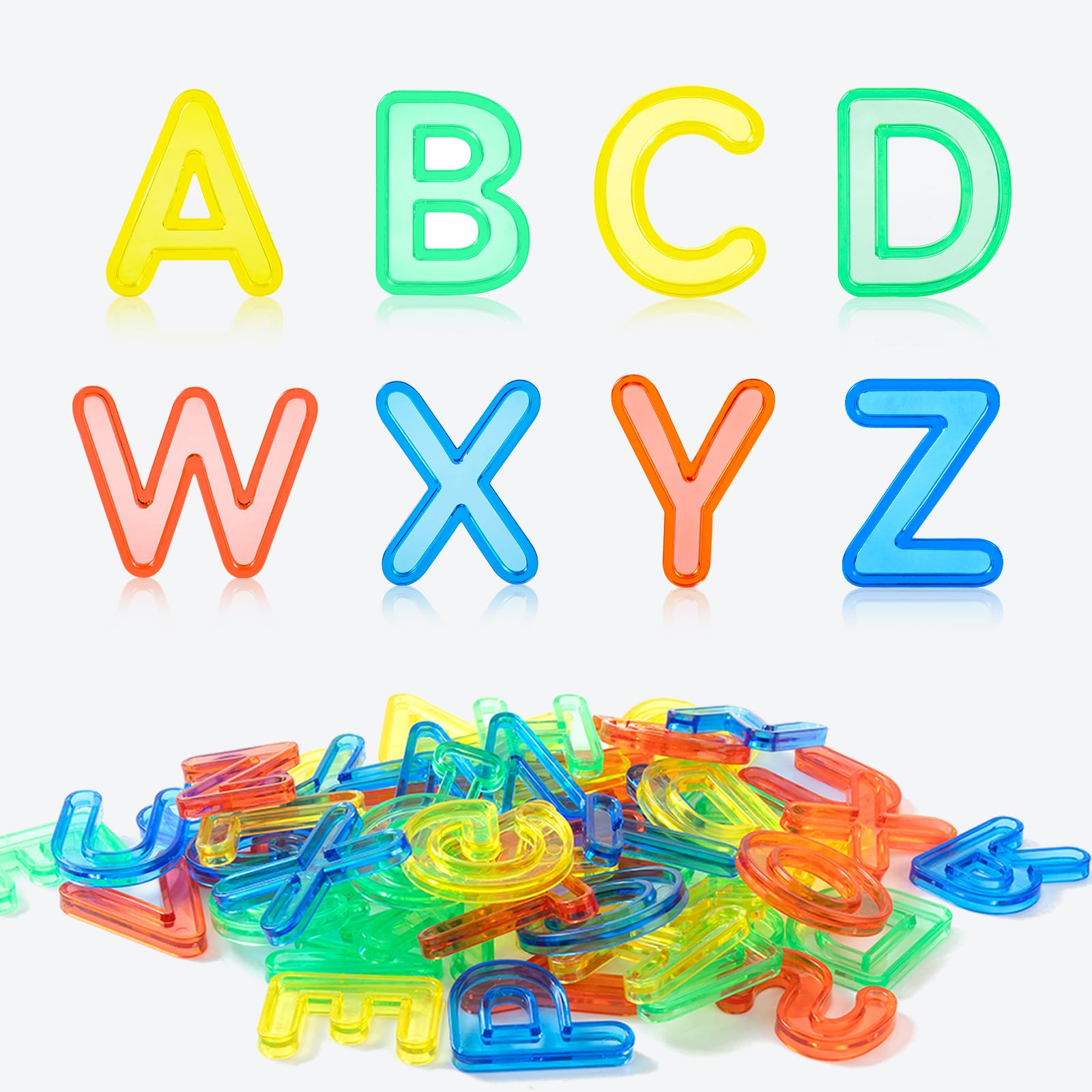 PreTrans 52 Pcs Plastic Capital Letters for Kids โ 2 Sets of Capital Letters, Translucent Toys for Light Table, Ideal Light Box Accessories for Toddlers