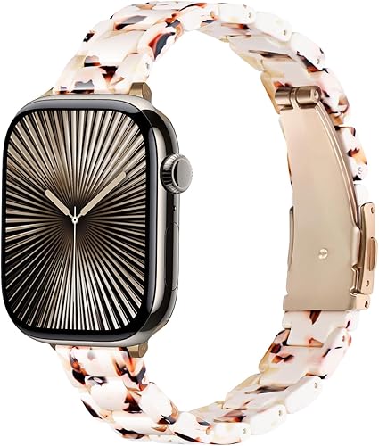 Miniatura 13 de Correa delgada de resina compatible con Apple Watch Band de 38mm, 40mm, 41mm, 42mm, 44mm, 45mm, 46mm, pulsera de tortuga fina de 14mm ligera y Flor