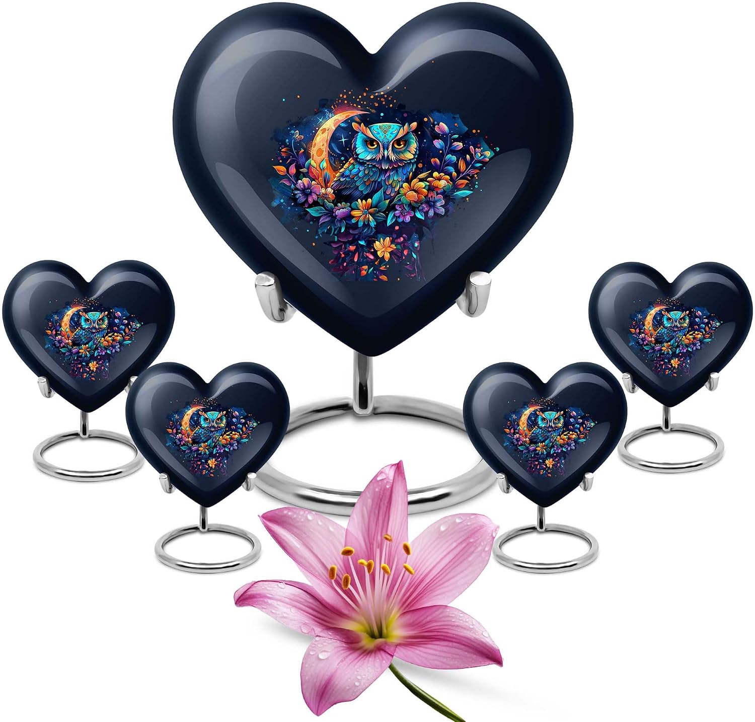 Ow Funeral Urns, Heart Urn for Ashes, Pack of 5 (10 Inch Urn with 3 Inch Urn Set of 4), Blue Urns, Large Urns for Human Ashes Adult, Urn for Cat Ashes, Decorative Urn, Funeral Urns
