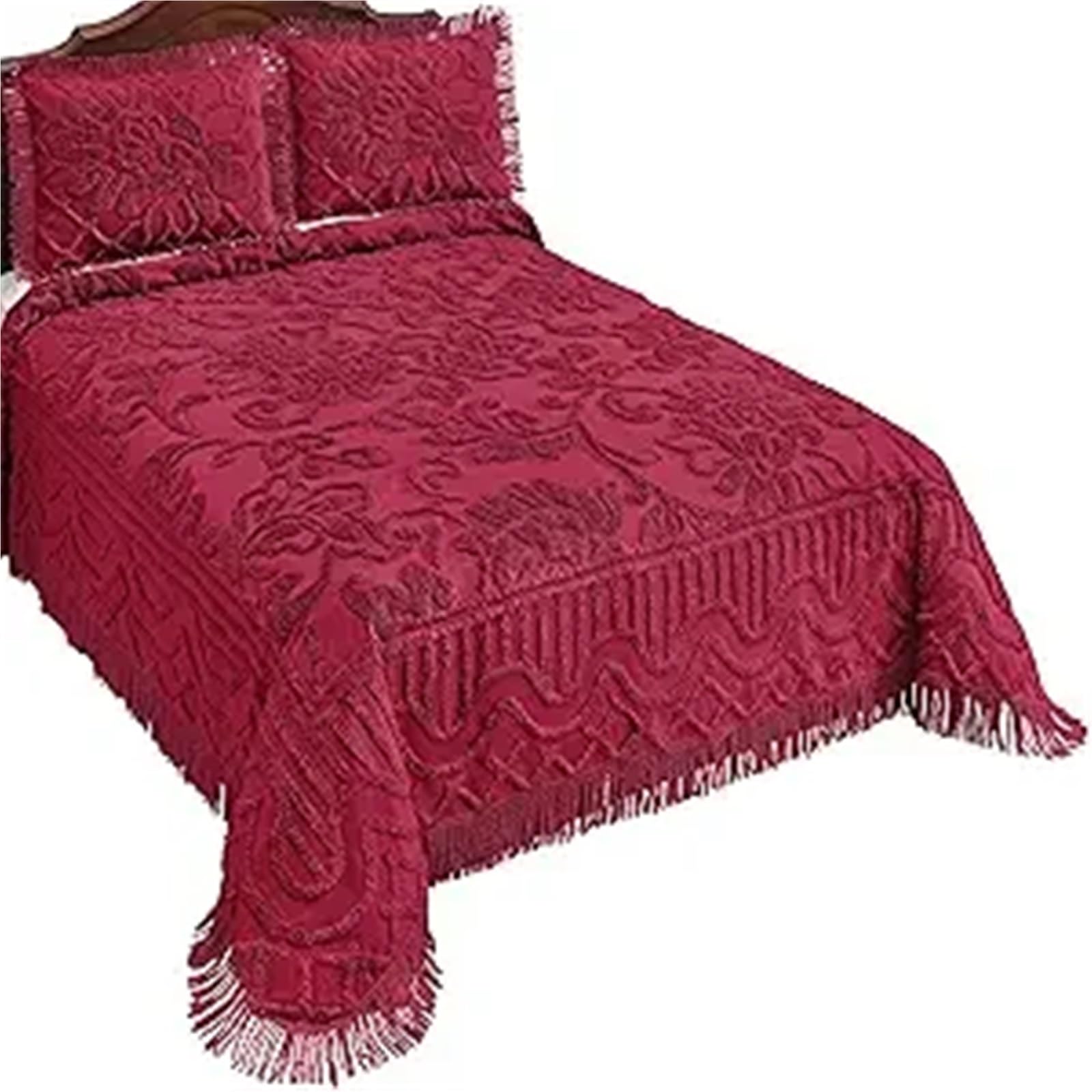 DAJGRHE Bedspread Vintage-Style Cotton Chenille(Red)