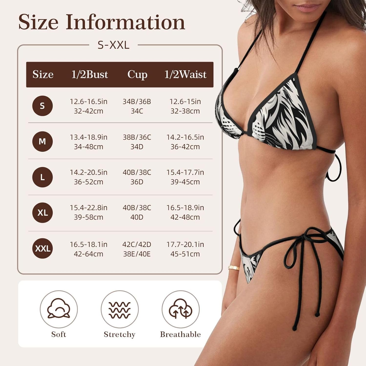 Bikini Sets for Women Sexy Two Piece Swimsuit Black and White Lion Head Swimsuits Adjustable Straps Bathing Suit