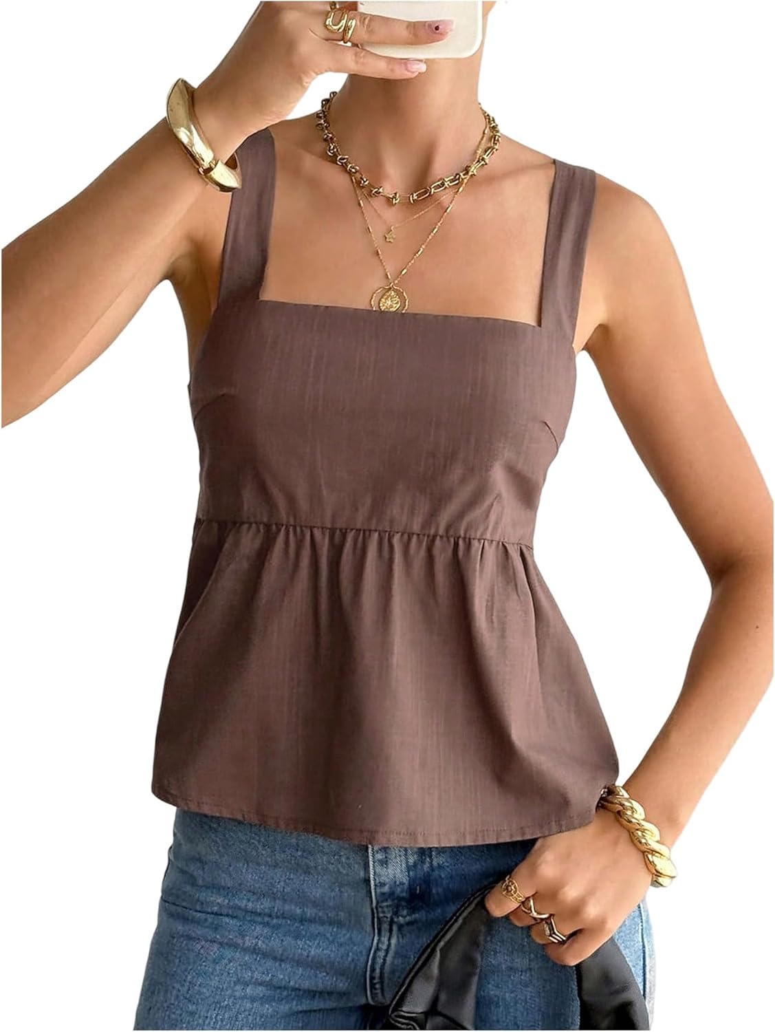 SOLY HUX Women's Striped Peplum Babydoll Tops Summer Tie Backless Square Neck Going Out Tank Top