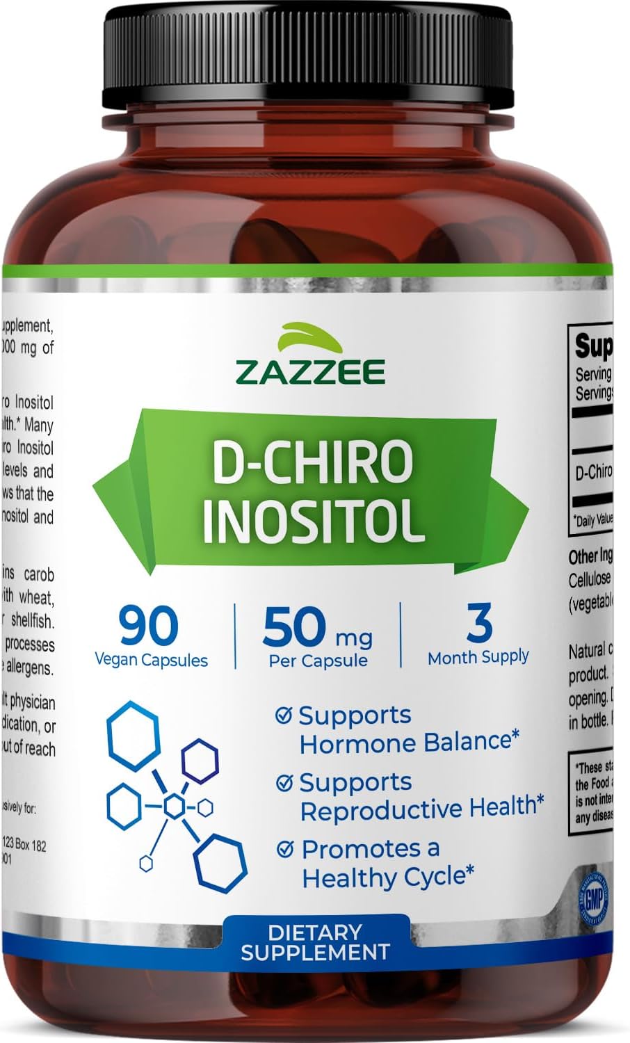 D-Chiro-Inositol, 50 mg per Capsule, 90 Vegan Capsules, Ideal Dosage for 40:1 Ratio with Myo-Inositol, 3 Month Supply, 100% Vegetarian, Non-GMO
