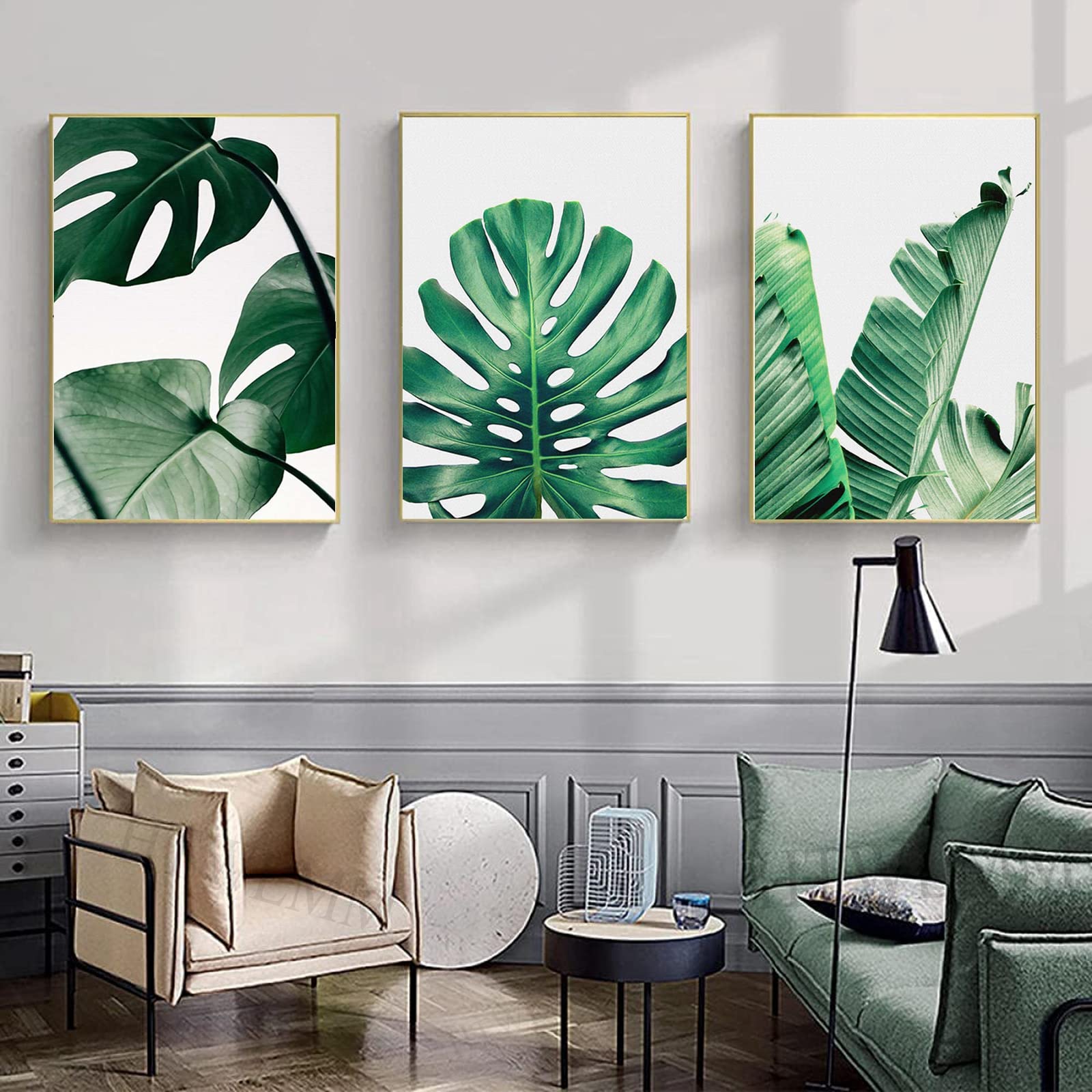 Grün Monstera Pflanzen Leinwand Kunstdruck Poster Grün Blätter Bilder für Wohnzimmer Wandbilder Deko Schlafzimmer Modern Rahmenlos (3X60X80CM)