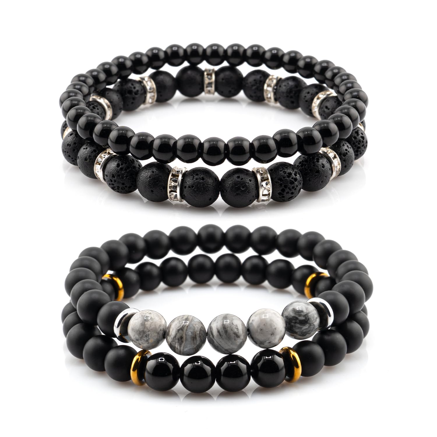Lameybrt Herren Armband Set Multi - Tiger Eye/Matte Agat/Lava Rock Geschenke für Geburtstag/Jubiläum/Weihnachten