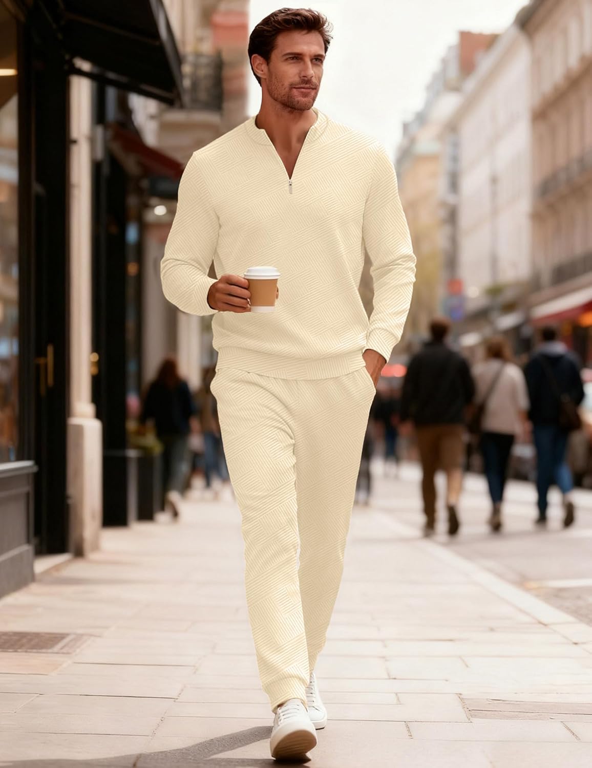 Bealin Mens Track Suits 2 Piece Long Sleeve Zip Polo Shirts & Sweatpants Textured Athletic Sweatsuit Casual Joggers Sets - Image 3