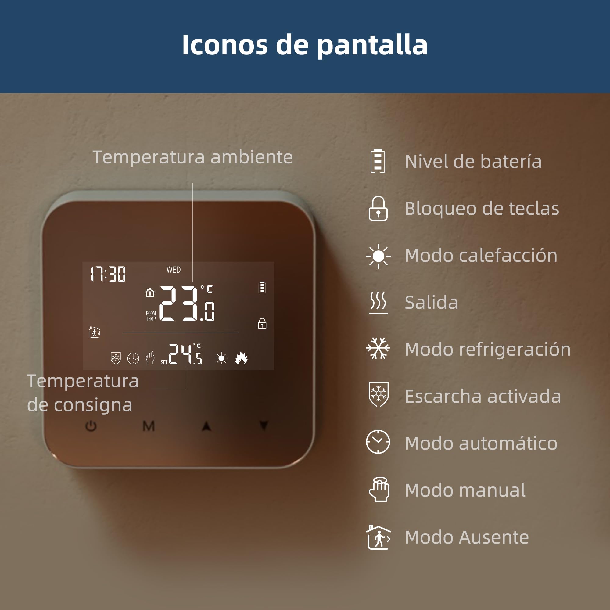 Termostato de batería de 2 Hilos para calderas de Gas, termostato programable Diario, cronotermostato Manual de Ambiente de Pared, batería de 3A no incluida R8W Sin WiFi
