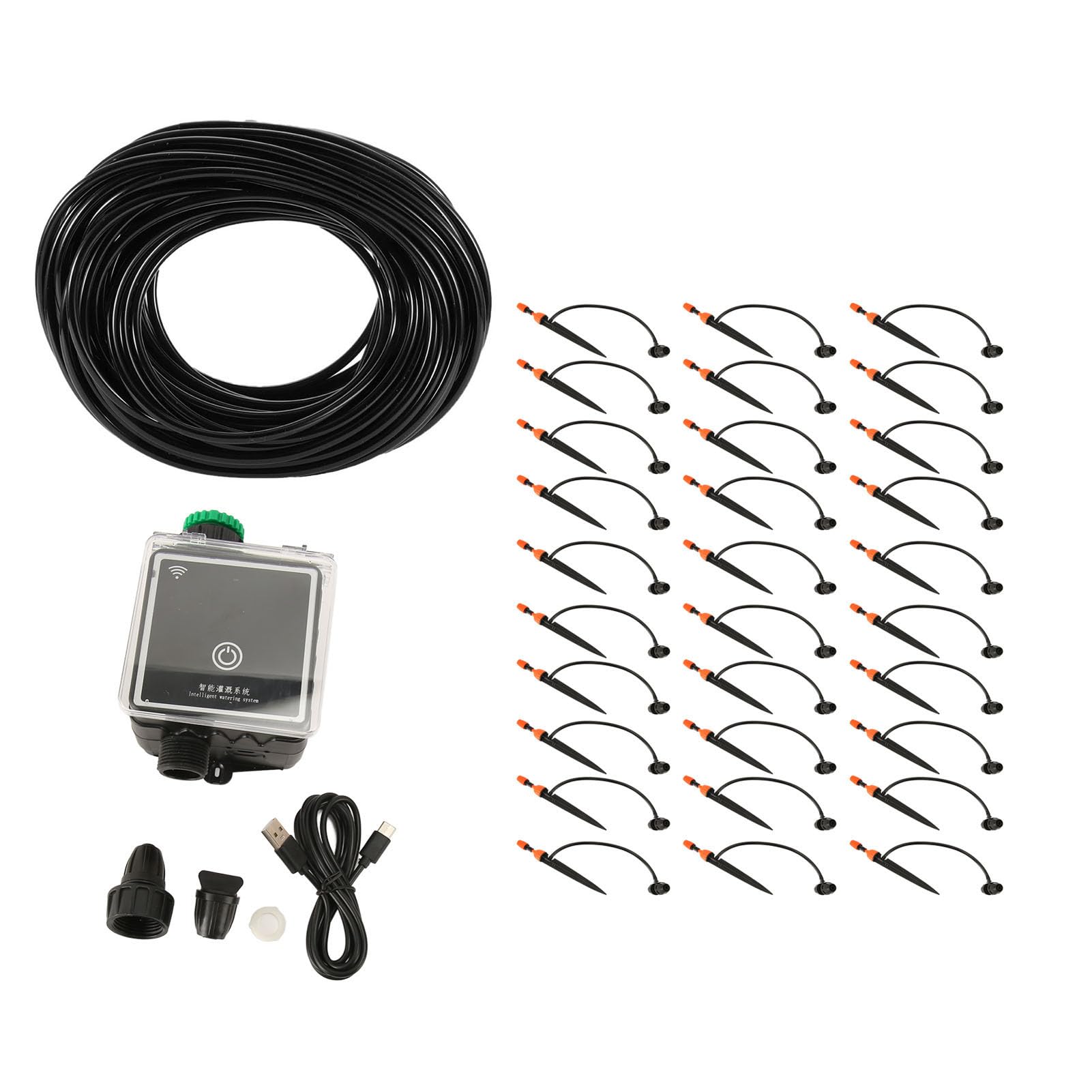Kit di Irrigazione a Goccia, Telecomando WiFi di Irrigazione Automatico USB 5V, di Automatica con Timer di Ugelli a Goccia Regolabili per Balcone Giardino Domestico (30 m / 98,4 piedi)
