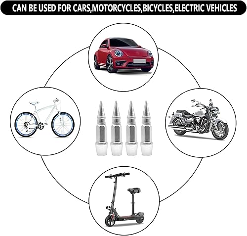 Miniatura 5 de 4 tapones de válvula de neumáticos, a prueba de polvo, tapones de válvula de aluminio con pinchos de 1.772 pulgadas, se adaptan a la mayoría de
