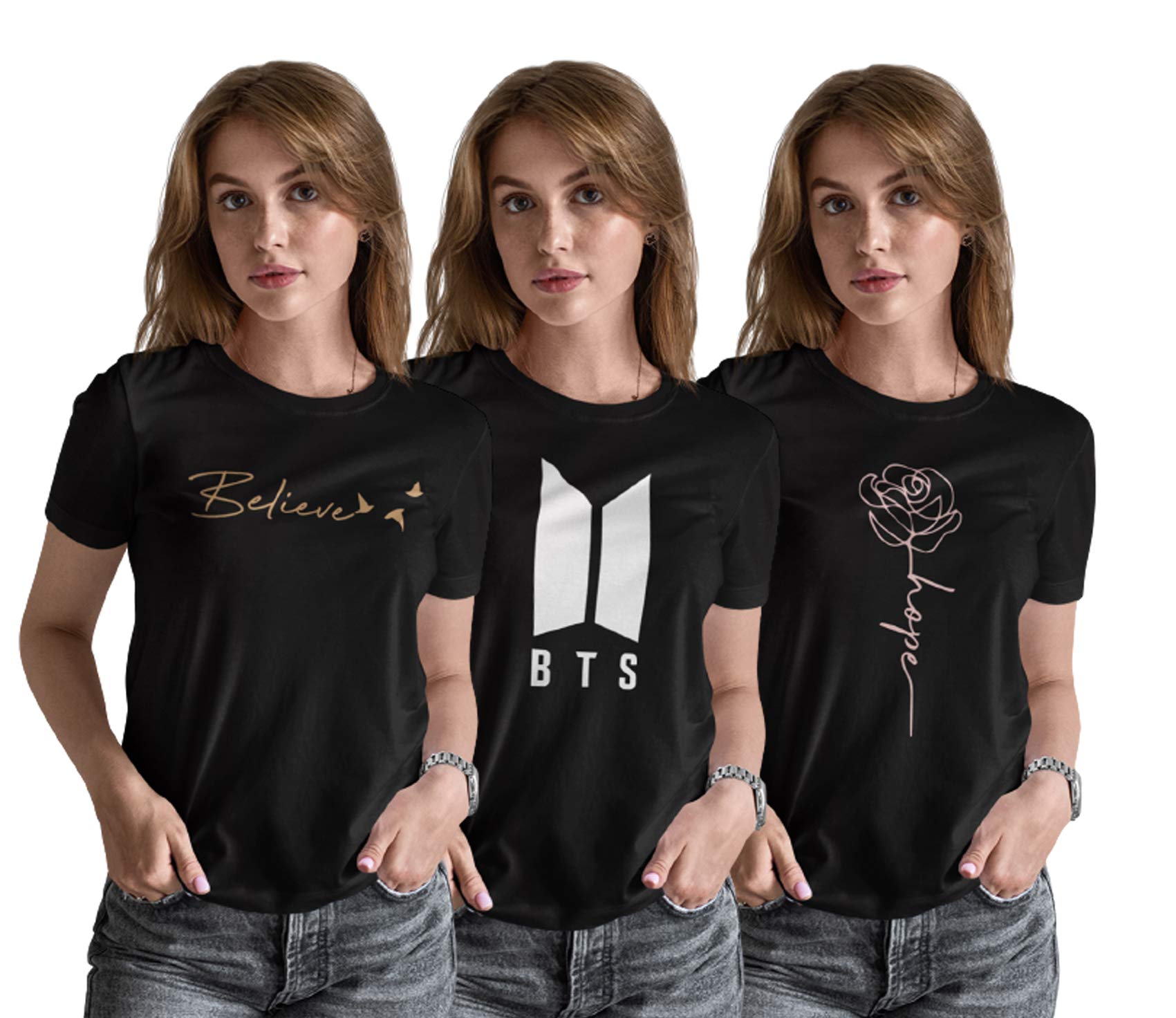 TBON BTS Belive Hope Tshirt for Women Black