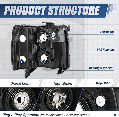 Miniatura 4 de Auto Dynasty Conjunto de faros halógenos de fábrica compatible con Chevy Silverado 1500 2500HD 3500 GMT900 2007-2014, lado del conductor y del