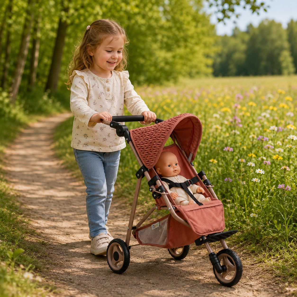 Poussette pour poupée howa, modèle Grace 2270, pour poupées jusqu'à 50 cm | Poussette élégante pour poupée, poignée de poussée réglable en hauteur, modèle grace 2270