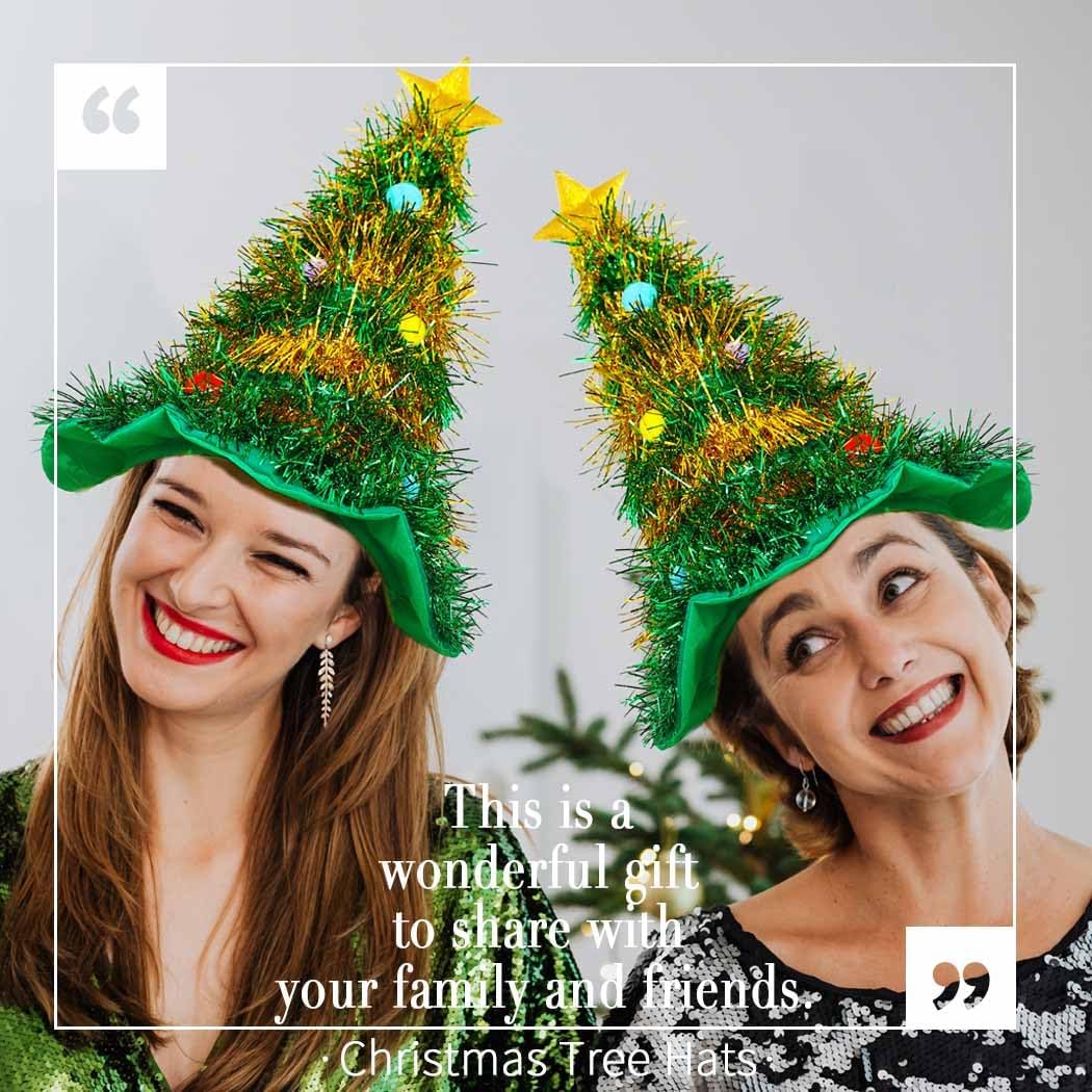Christmas Tree Hats Xmas Hat Santa Hats Glitter Tinsel Hat Holiday Party Hair Accessories for Adults and Kids - Image 5