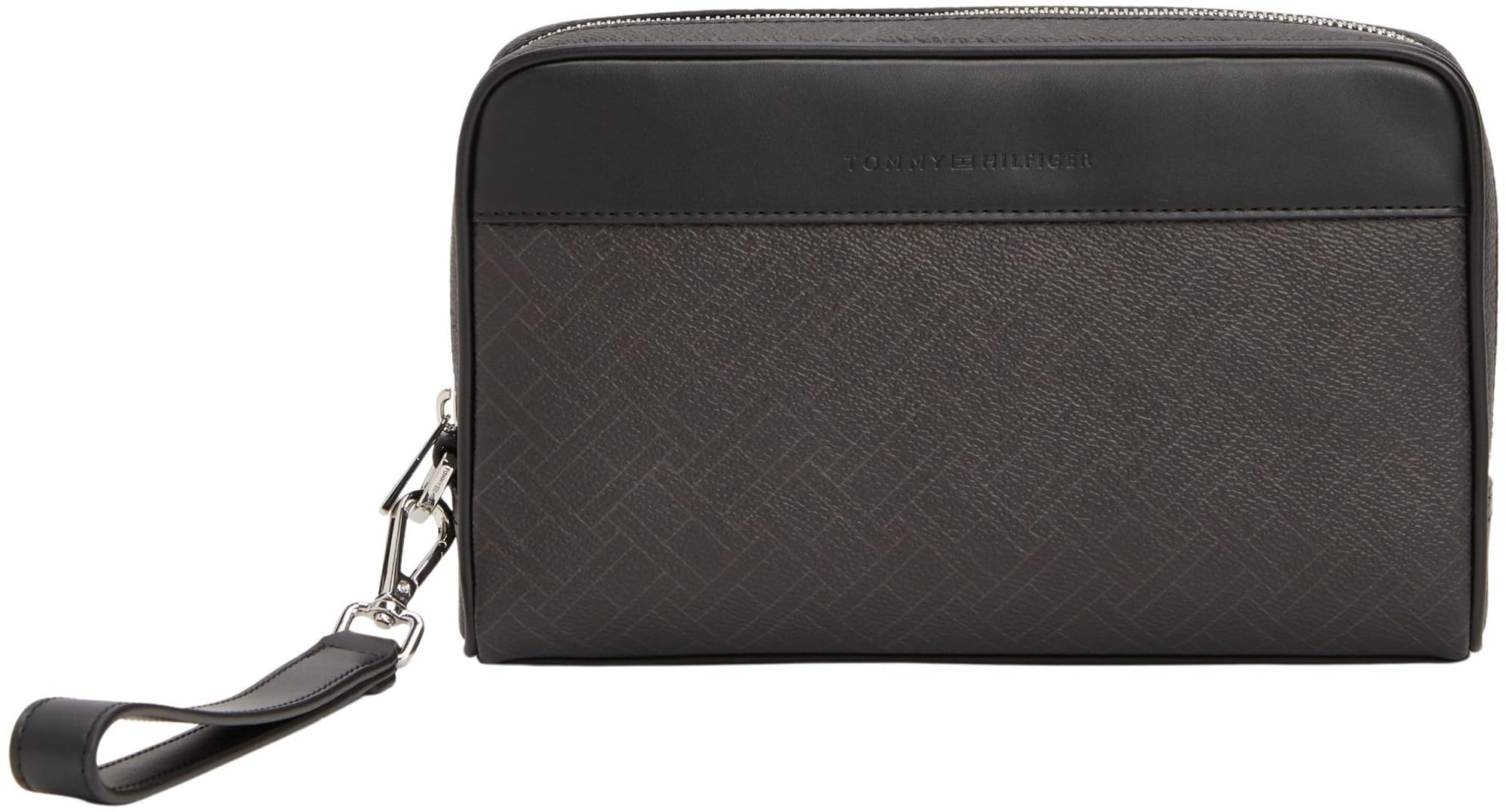 Tommy Hilfiger Men's Black Hilfiger Flag Mixed Texture Pouch
