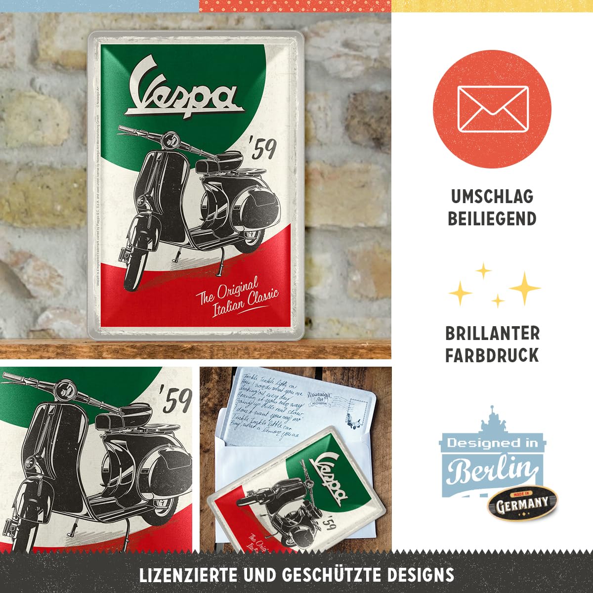 Plaque Décorative Métal Vespa - 10x14 Cm - Style Vintage - Nostalgic-Art - Neuf