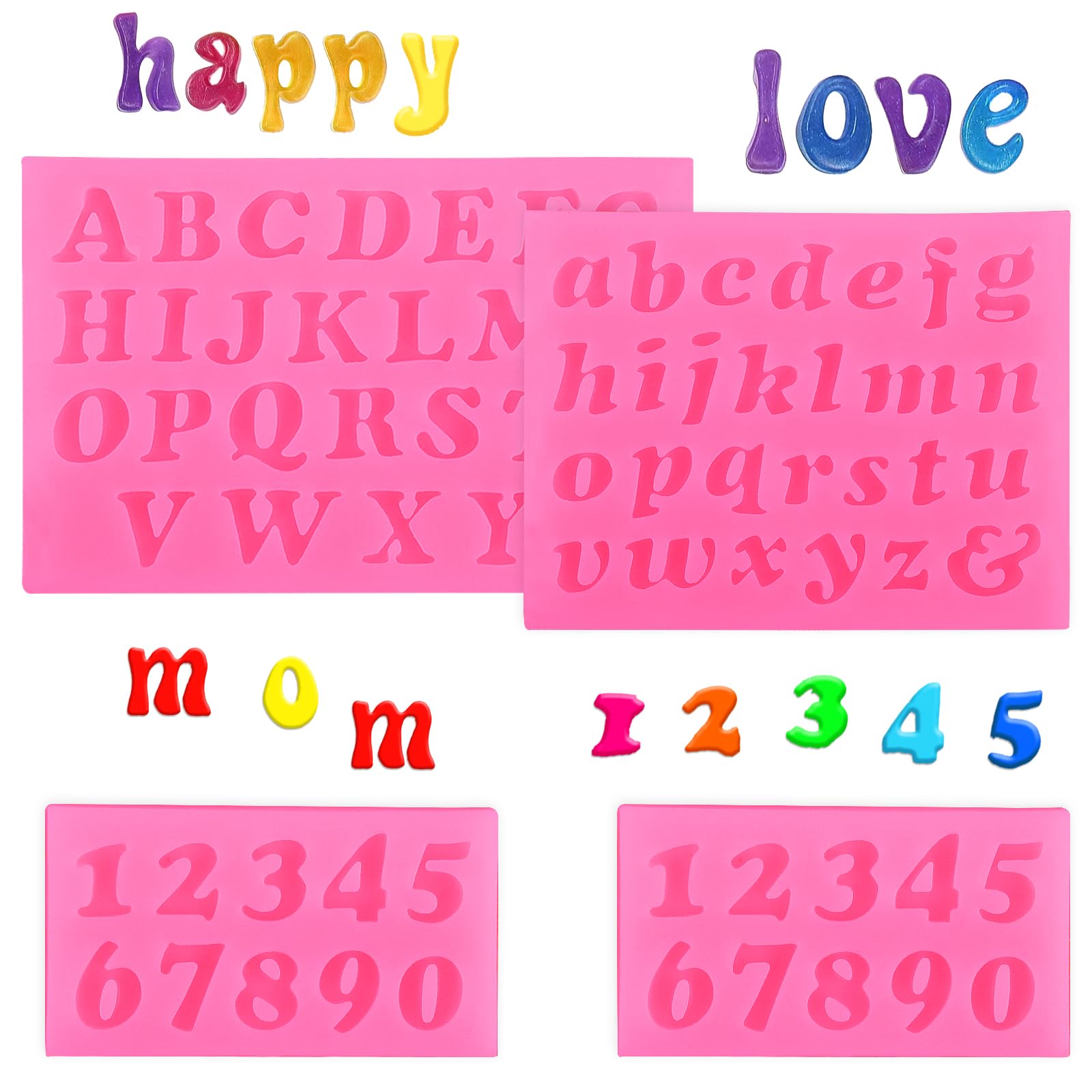 Letter Silicone Mould Uppercase Lowercase 26 Alphabet and 0-9 Number Moulds for Gummy Baking Candy Making Chocolate Sugar Models for DIY Crafts Fondant Desserts Cupcake Decoration